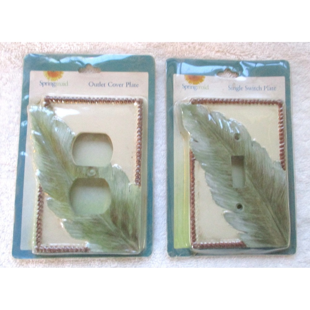 Springmaid Feather Outlet Cover Plate and Single Switch Plate Set NEW